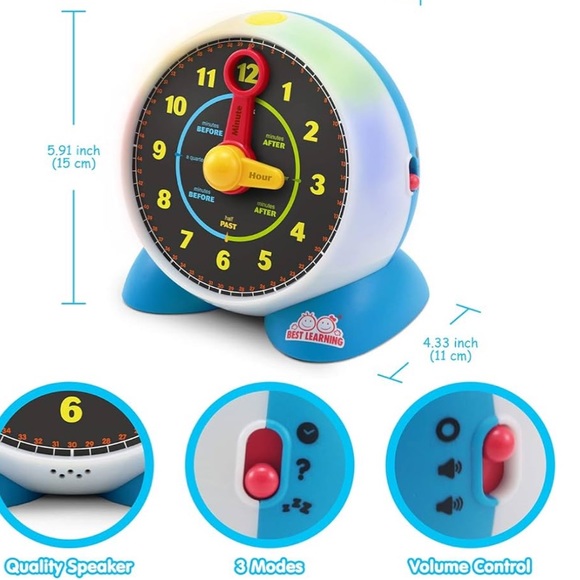 Learning Educational Talking Clock With Lights for kids 3 4 5 6 years old - Picture 4 of 10